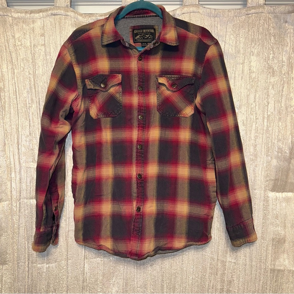 Men’s Grizzly Mountain Plaid Shacket Jacket {Medium} Pockets Snap Buttons